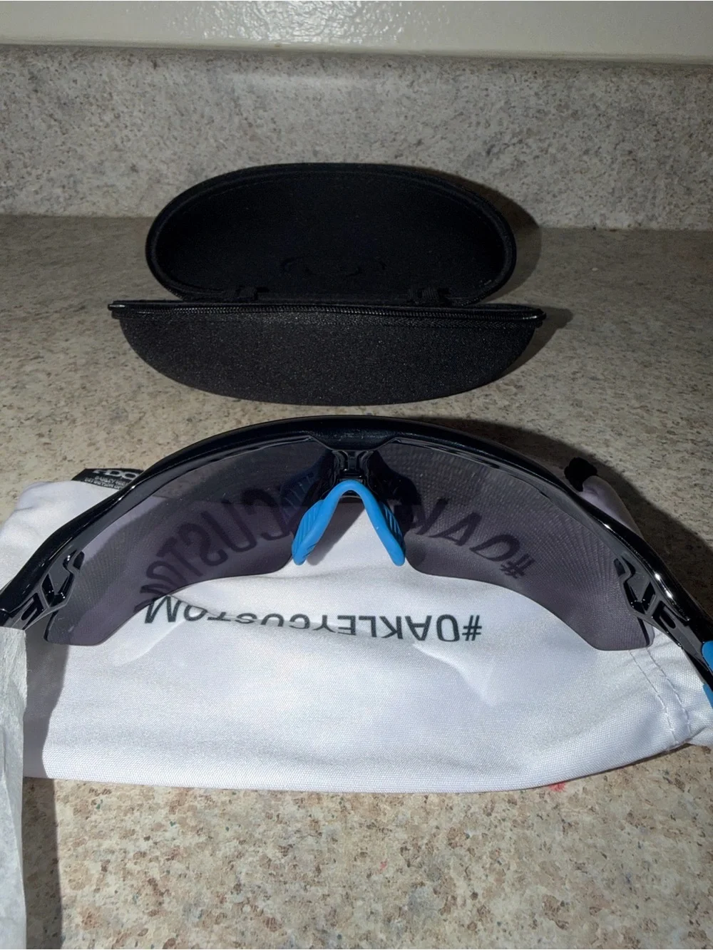 Oakley Black Shield Sunglasses with Blue Temples